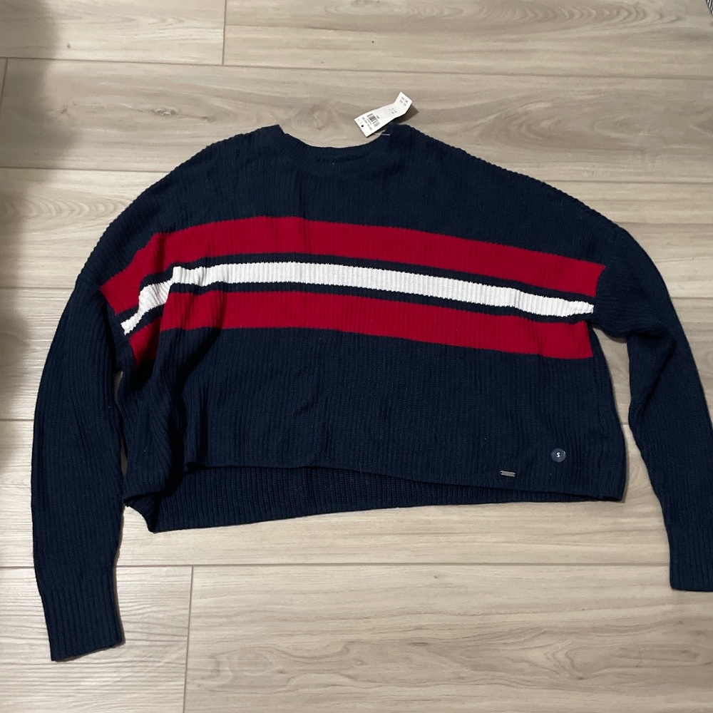 Hollister Knit Navy white ,red striped Sweater Size S